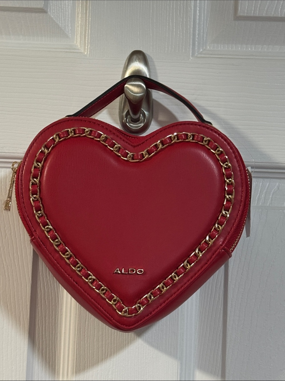 Aldo Red Heart Mini Bag with Gold Chain Trim